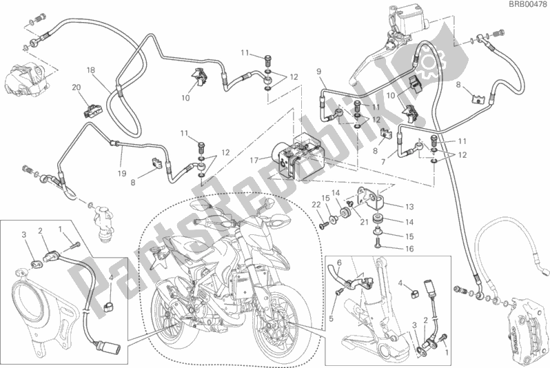 All parts for the Antilock Braking System (abs) of the Ducati Hypermotard Hyperstrada Brasil 821 2016